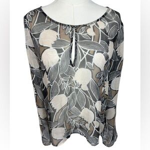 Ella Moss Sheer Black and White Floral Blouse Size M
